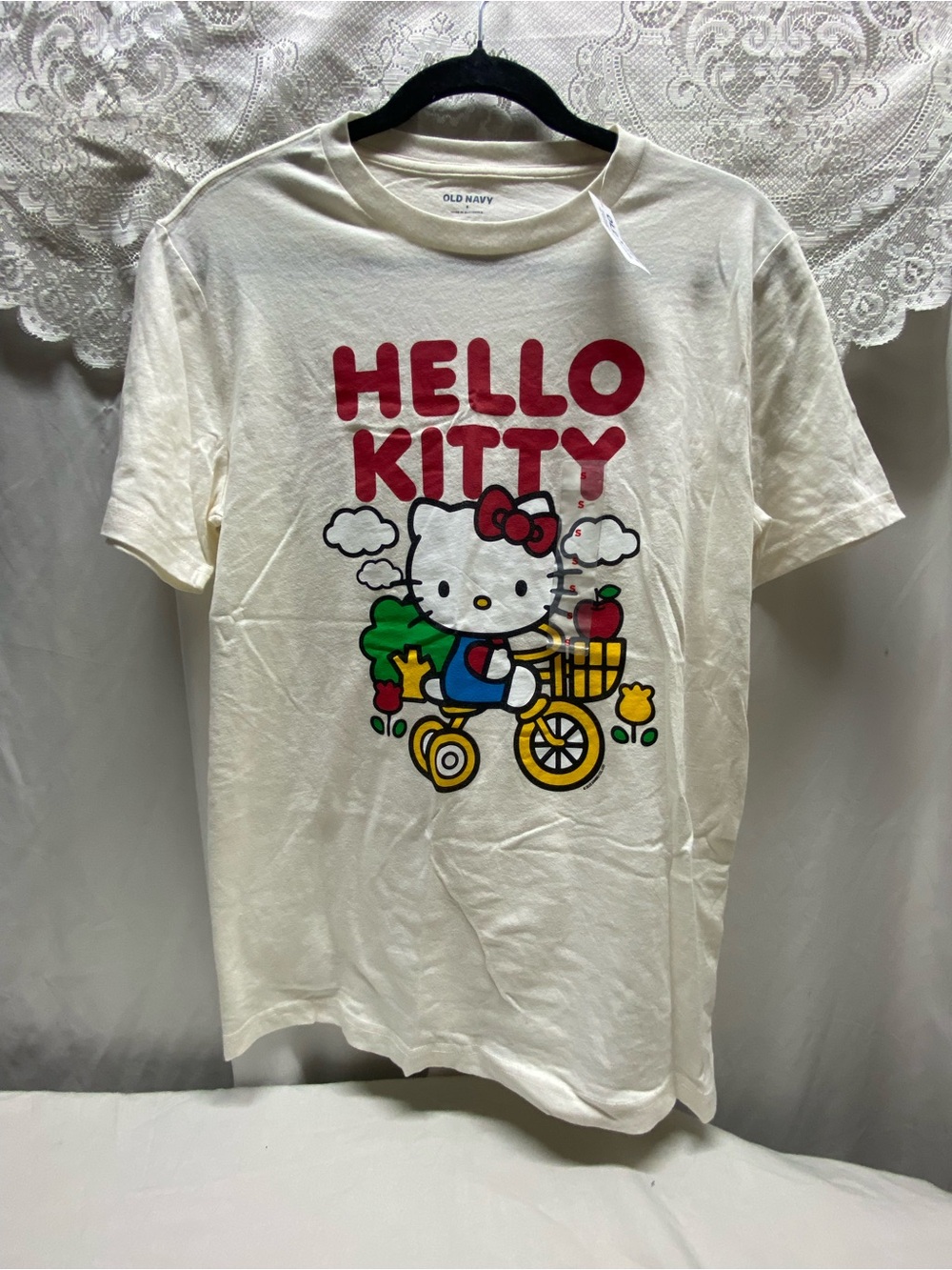 * Y2K Style Old Navy Hello Kitty Bicycle Graphic Tee Off White S